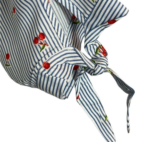 Coverstitch Women’s Blue Stripe V-Neck Cherry Print Top, Size S, NWT - Picture 5 of 8